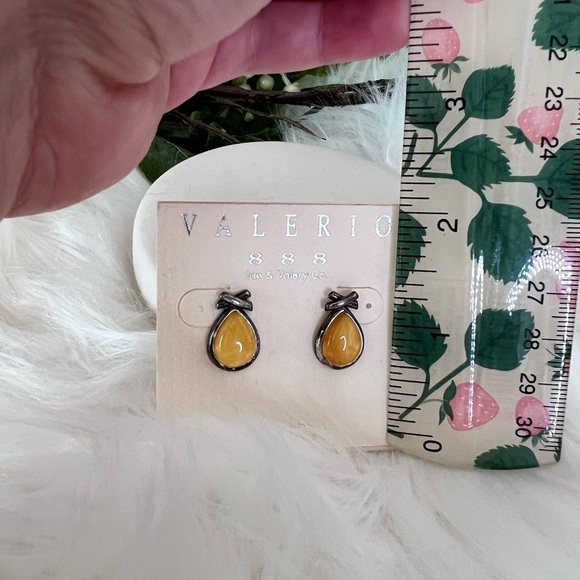Sterling Silver and Genuine Amber Yellow Teardrop Earrings - Picture 6 of 6